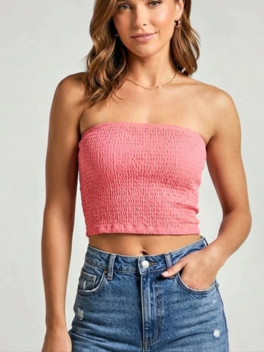 American Eagle Smocked Crop Tube Top in Pink Size Small Like New